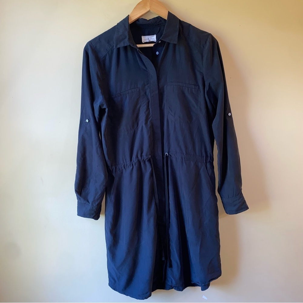 Lou & Grey Shirt Dress Women’s Small Grey Drawstring Waist Roll Tab Sleeve - Picture 5 of 10